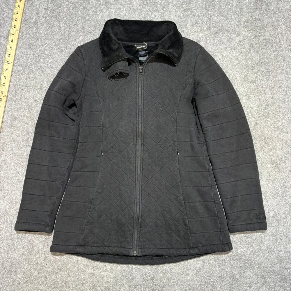 The North Face Womens Black Quilted Full Zip Jacket Faux Fur Collar Size M